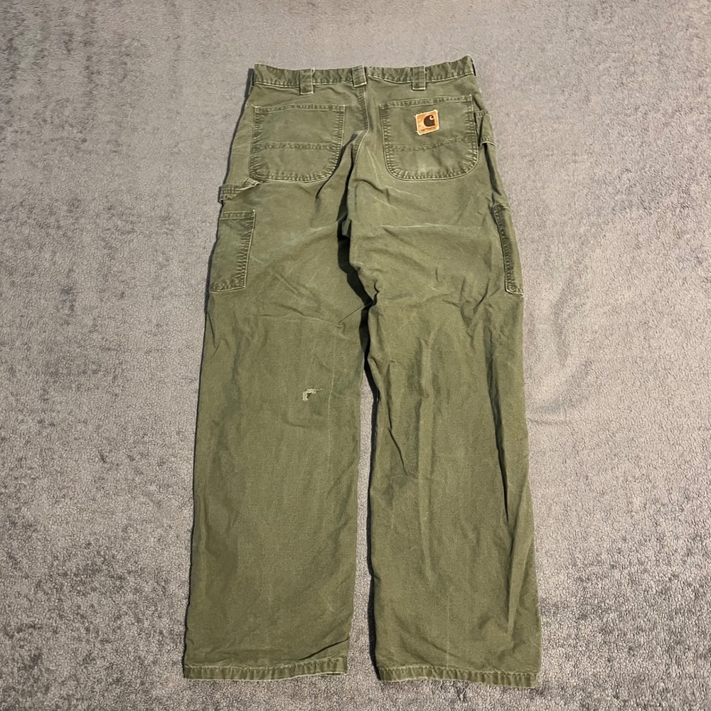 Vintage 90s Carhartt Moss Green Work Baggy Dungaree Pants 34x31 Grunge Skater